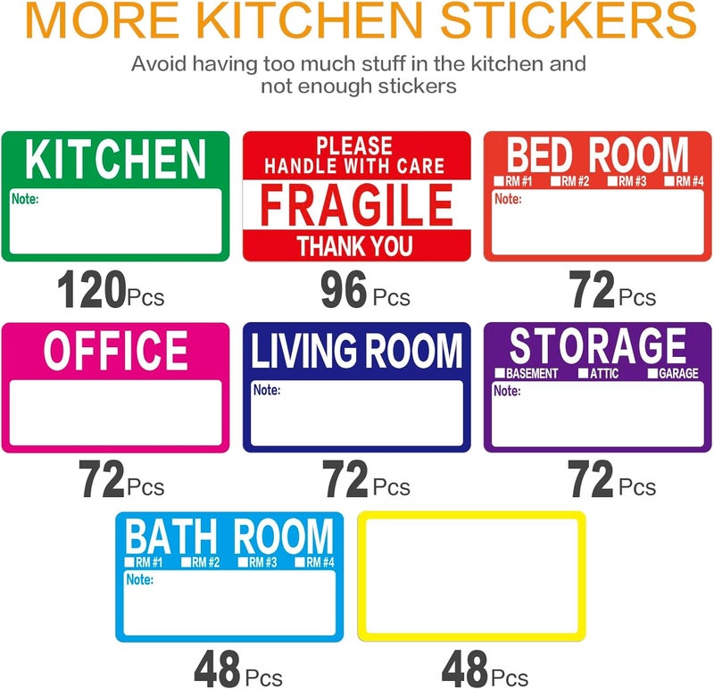 Lrogoe 600 Count 3.5 x 2 Large Home Moving Packing Box Labels for 3-4 Bedroom House with Writable Notes Areas, 7 Color Coded Moving Labels for Boxes + Fragile Moving Stickers - Image 3